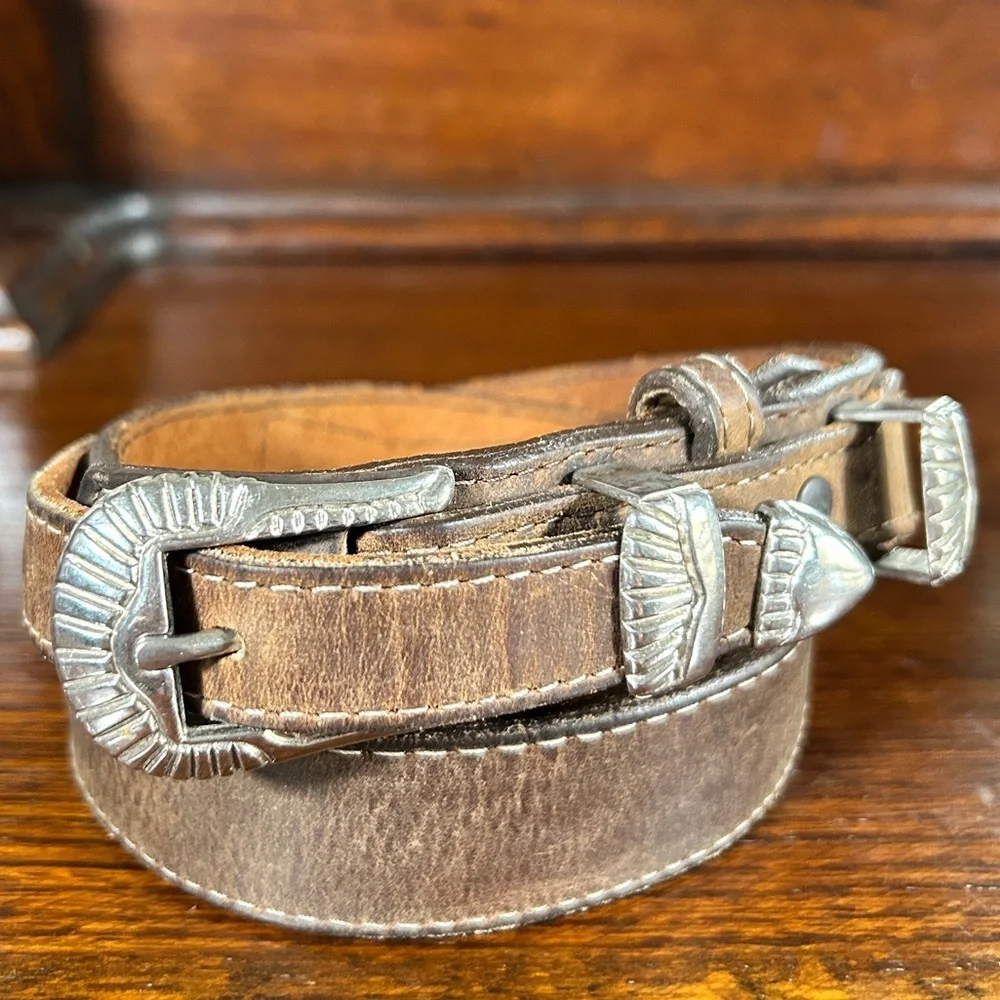DDD/ 3-D Belt Brown Leather Western Ranger Buckle Set Size 26 - MINT Womens